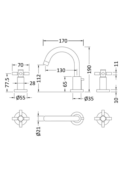 Hudson Reed 3 Tap Hole Basin Mixer