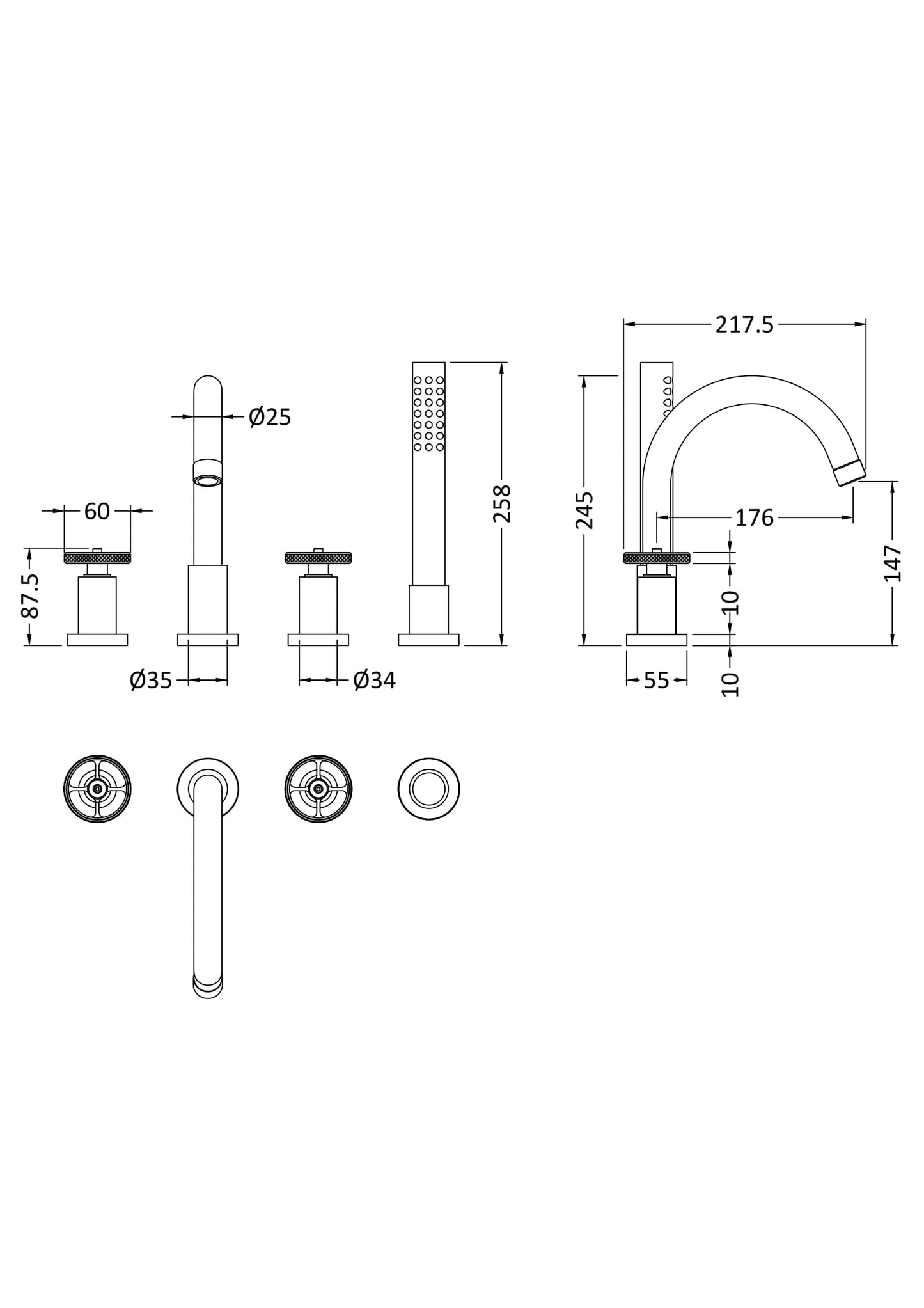 NUIE 4 Tap Bath Shower Mixer
