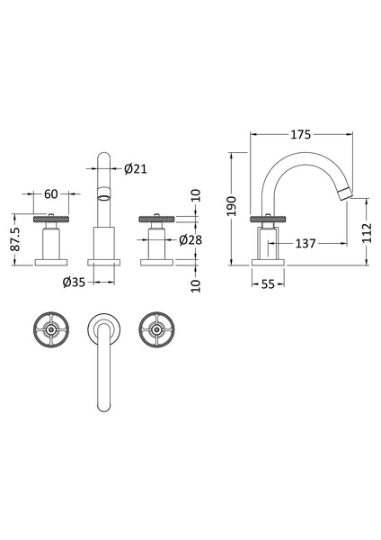 NUIE 3 Tap Hole Basin Mixer