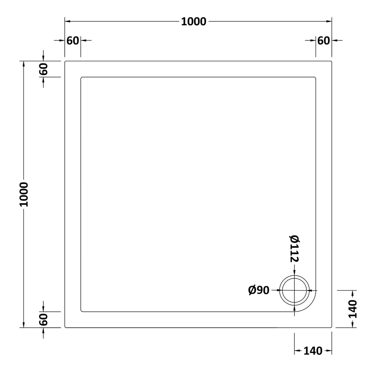 NUIE Square Shower Tray 1000 x 1000mm