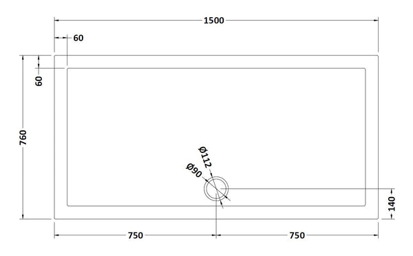 NUIE Rectangular Shower Tray 1500 x 760mm