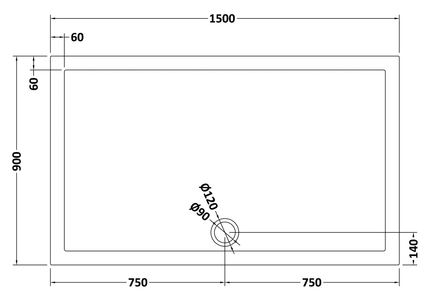 NUIE Rectangular Shower Tray 1500 x 900mm