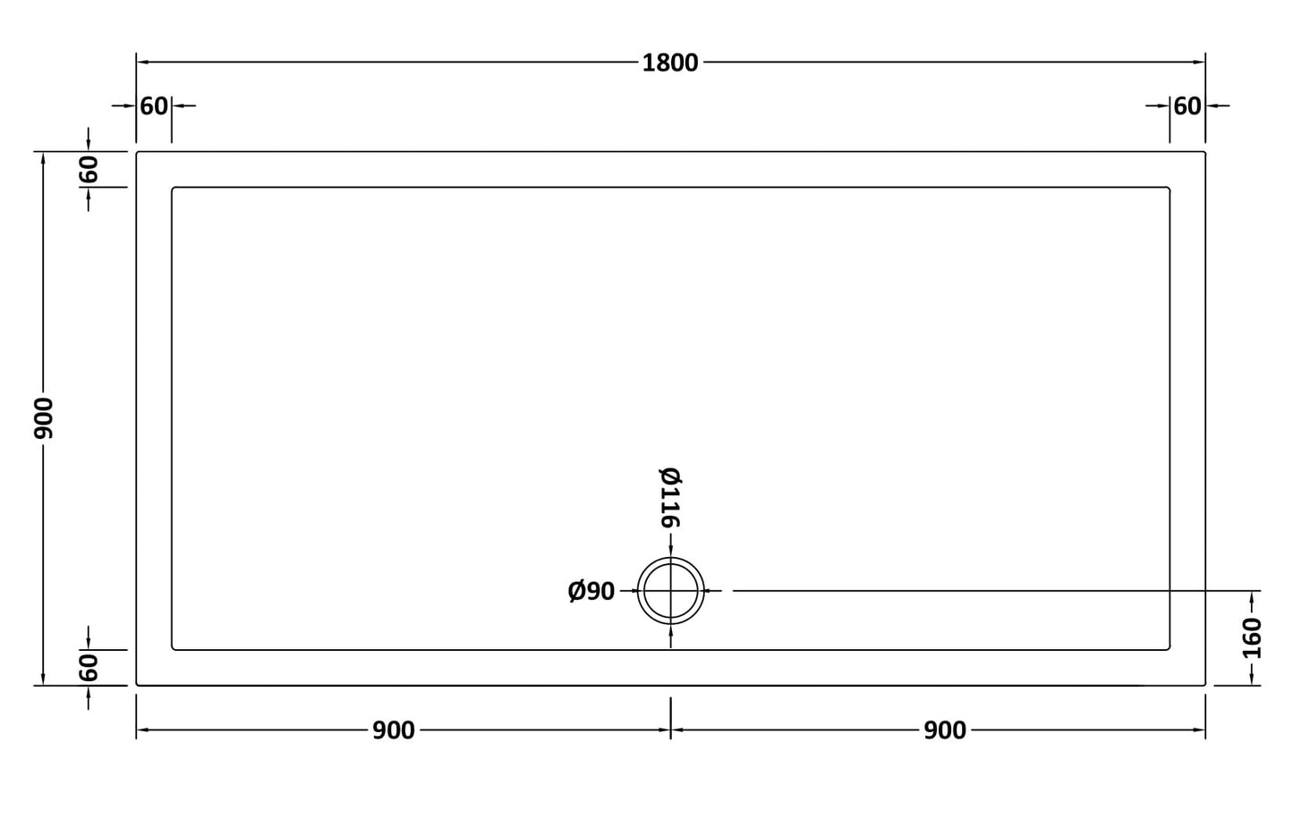 NUIE Rectangular Shower Tray 1800 x 900mm