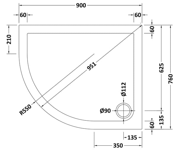 NUIE Offset Quadrant Shower Tray LH 900 x 760mm