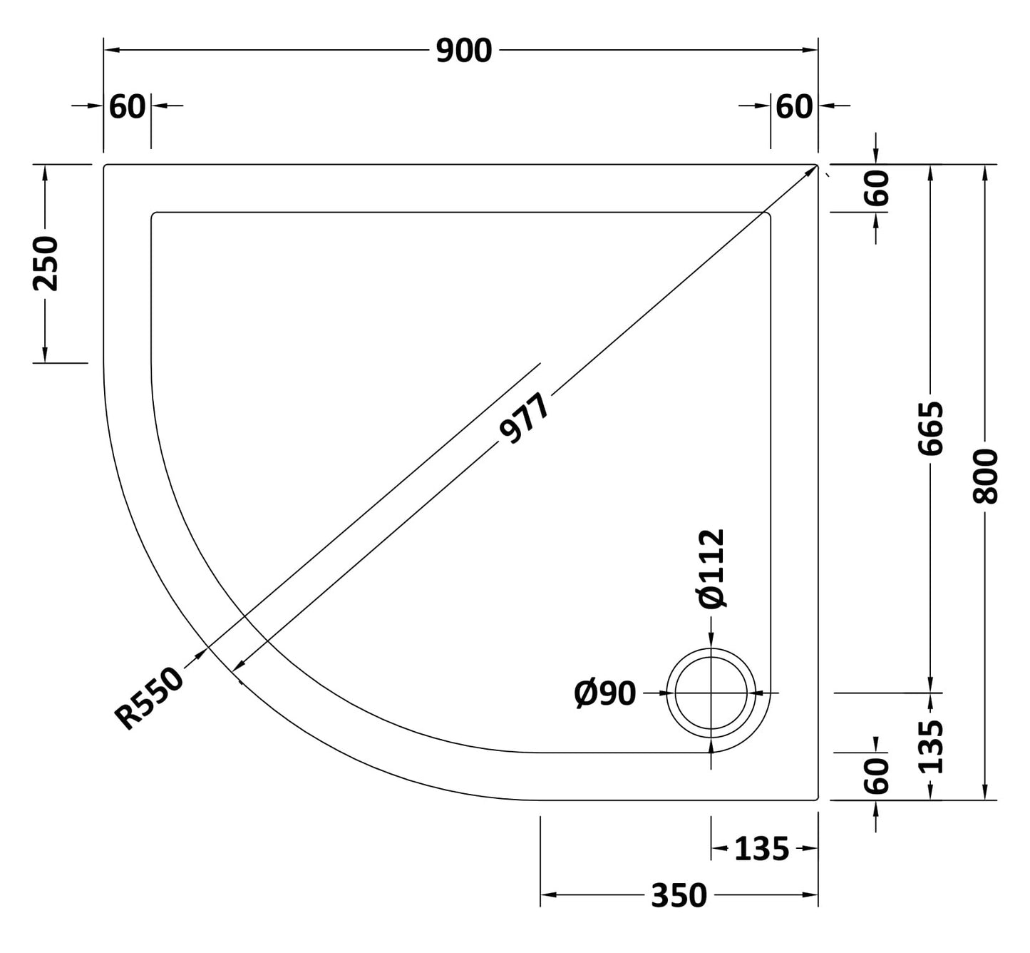 NUIE Offset Quadrant Shower Tray LH 900 x 800mm