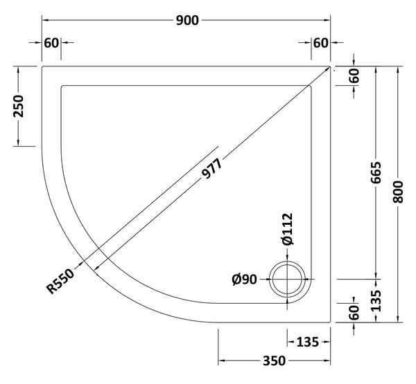 NUIE Offset Quadrant Shower Tray LH 900 x 800mm