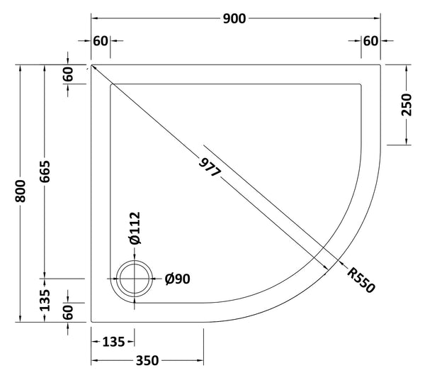 NUIE Offset Quadrant Shower Tray RH 900 x 800mm