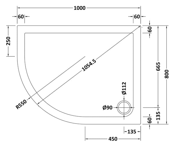 NUIE Offset Quadrant Shower Tray LH 1000 x 800mm