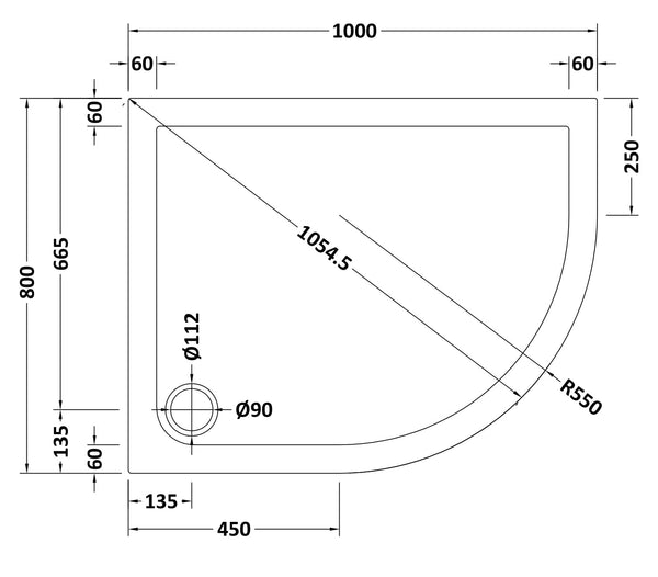 NUIE Offset Quadrant Shower Tray RH 1000 x 800mm