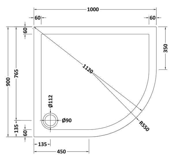 NUIE Offset Quadrant Shower Tray RH 1000 x 900mm