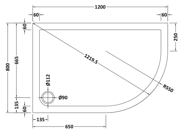 NUIE Offset Quadrant Shower Tray RH 1200 x 800mm