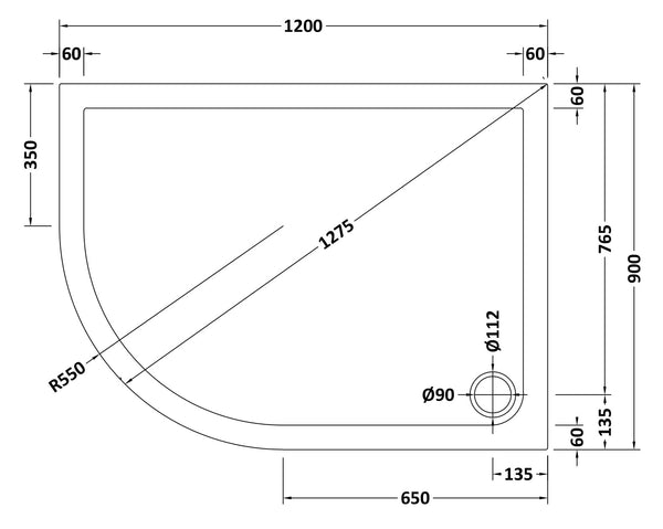 NUIE Offset Quadrant Shower Tray LH 1200 x 900mm