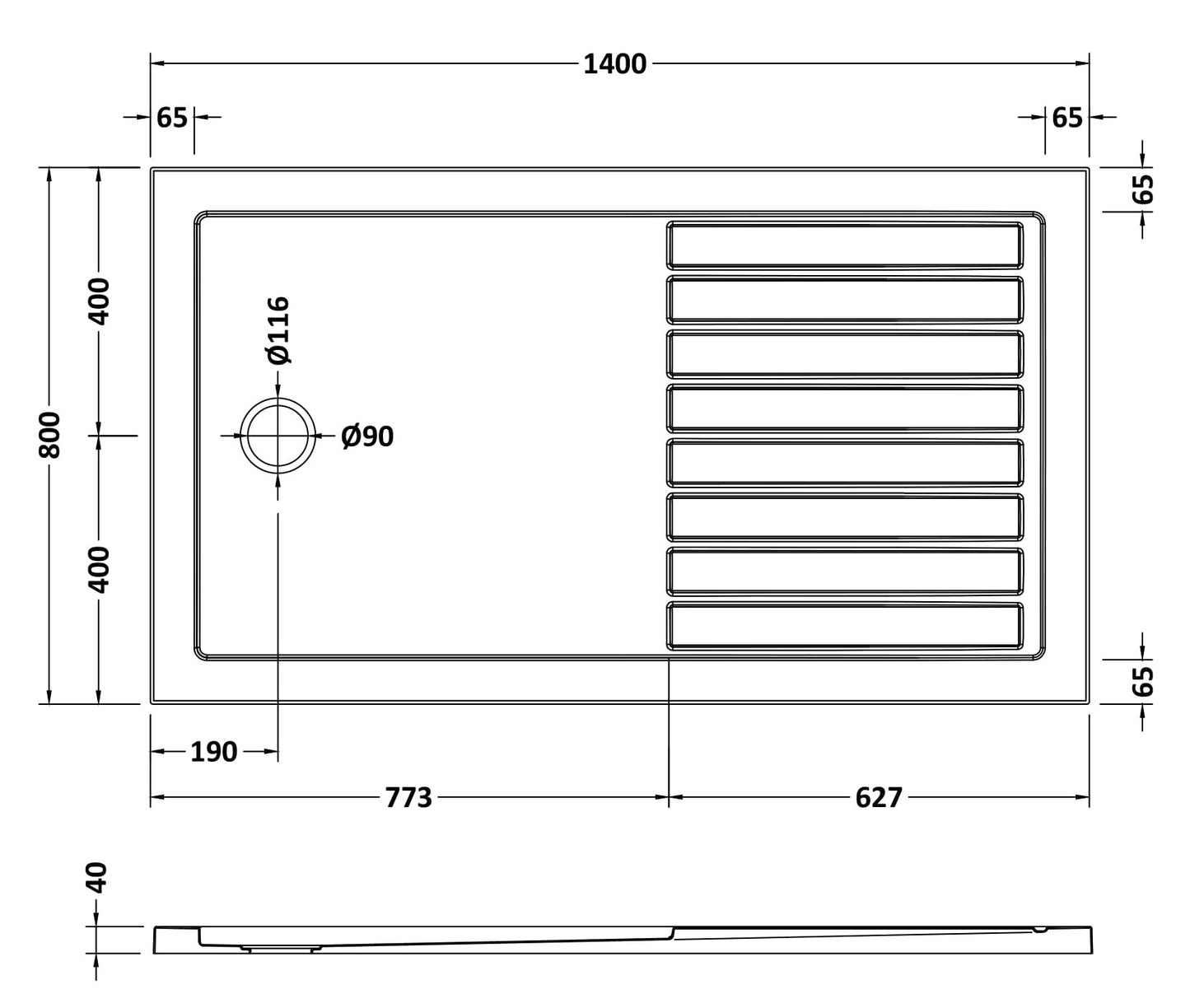 NUIE Rectangular Walk-In Shower Tray 1400 x 800
