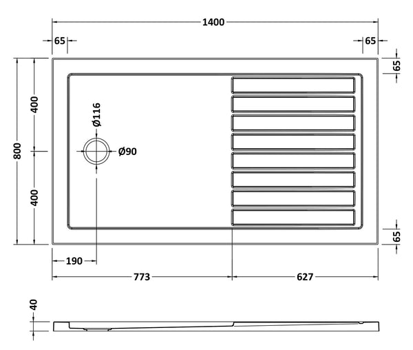 NUIE Rectangular Walk-In Shower Tray 1400 x 800
