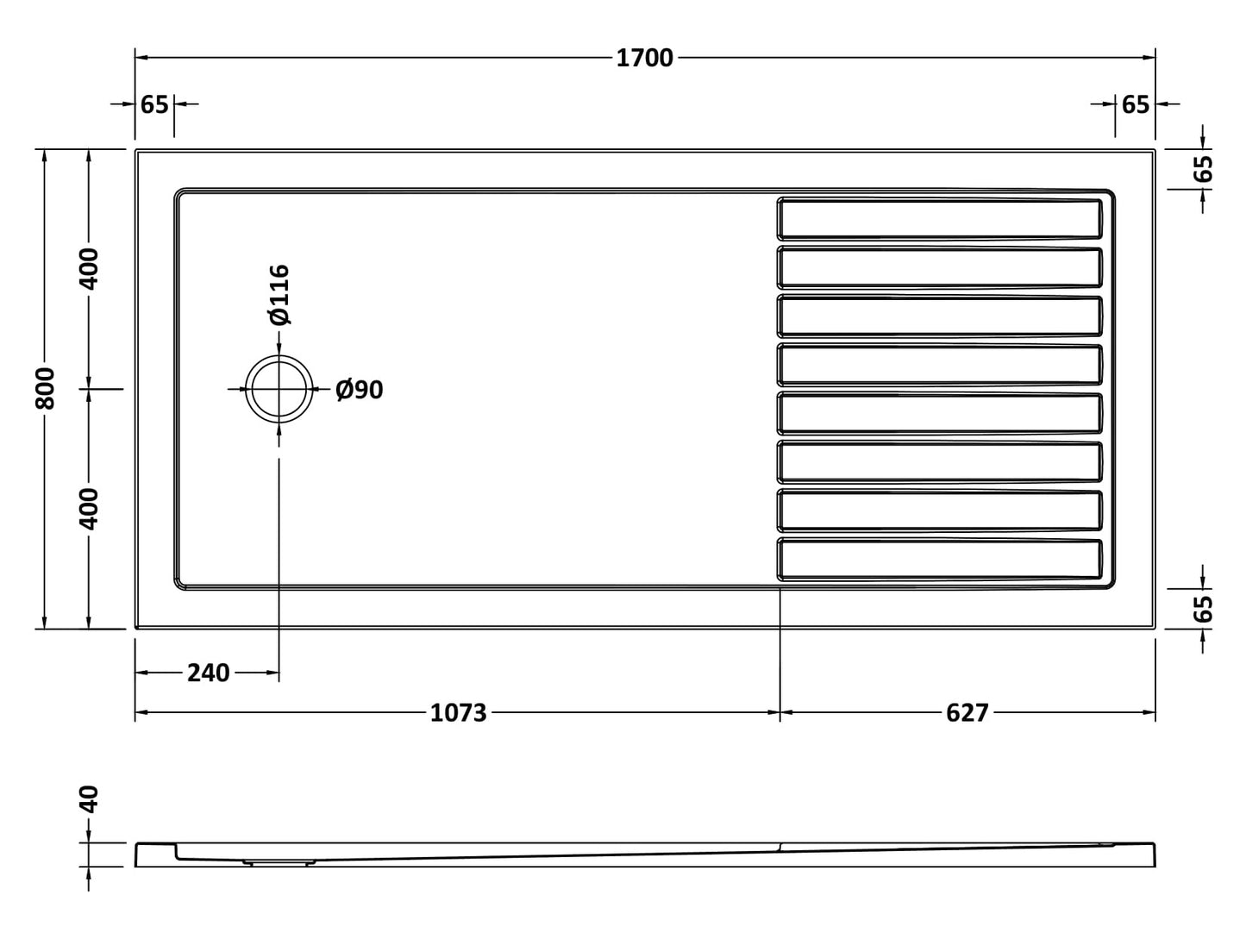 NUIE Rectangular Walk-In Shower Tray 1700 x 800