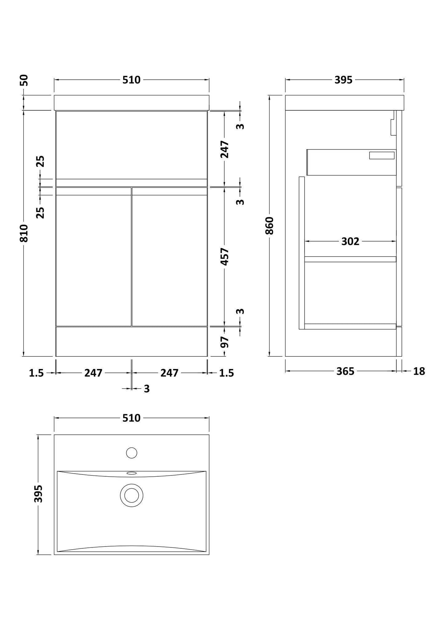 Hudson Reed 500mm Floor Standing 2-Door/Drawer Vanity Unit & Basin 3