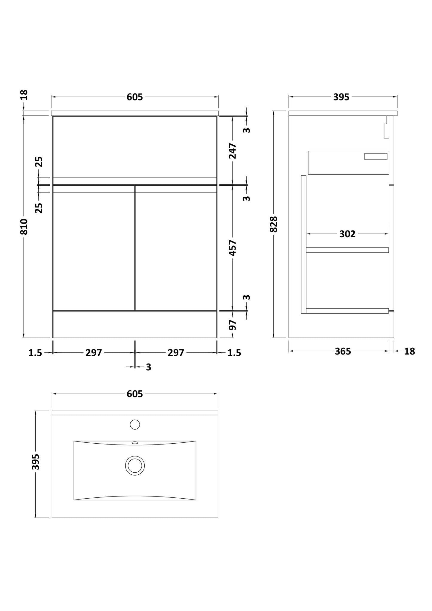 Hudson Reed 600mm Floor Standing 2-Door/Drawer Vanity Unit & Basin 2
