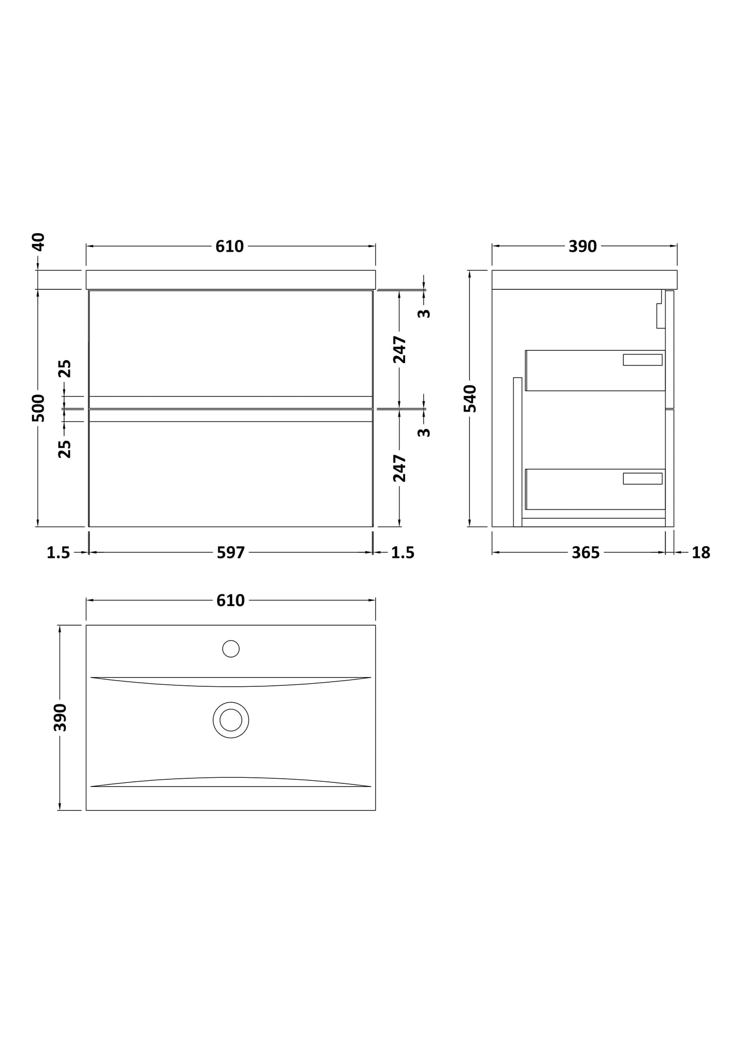 Hudson Reed 600mm Wall Hung 2-Drawer Vanity Unit & Basin 1
