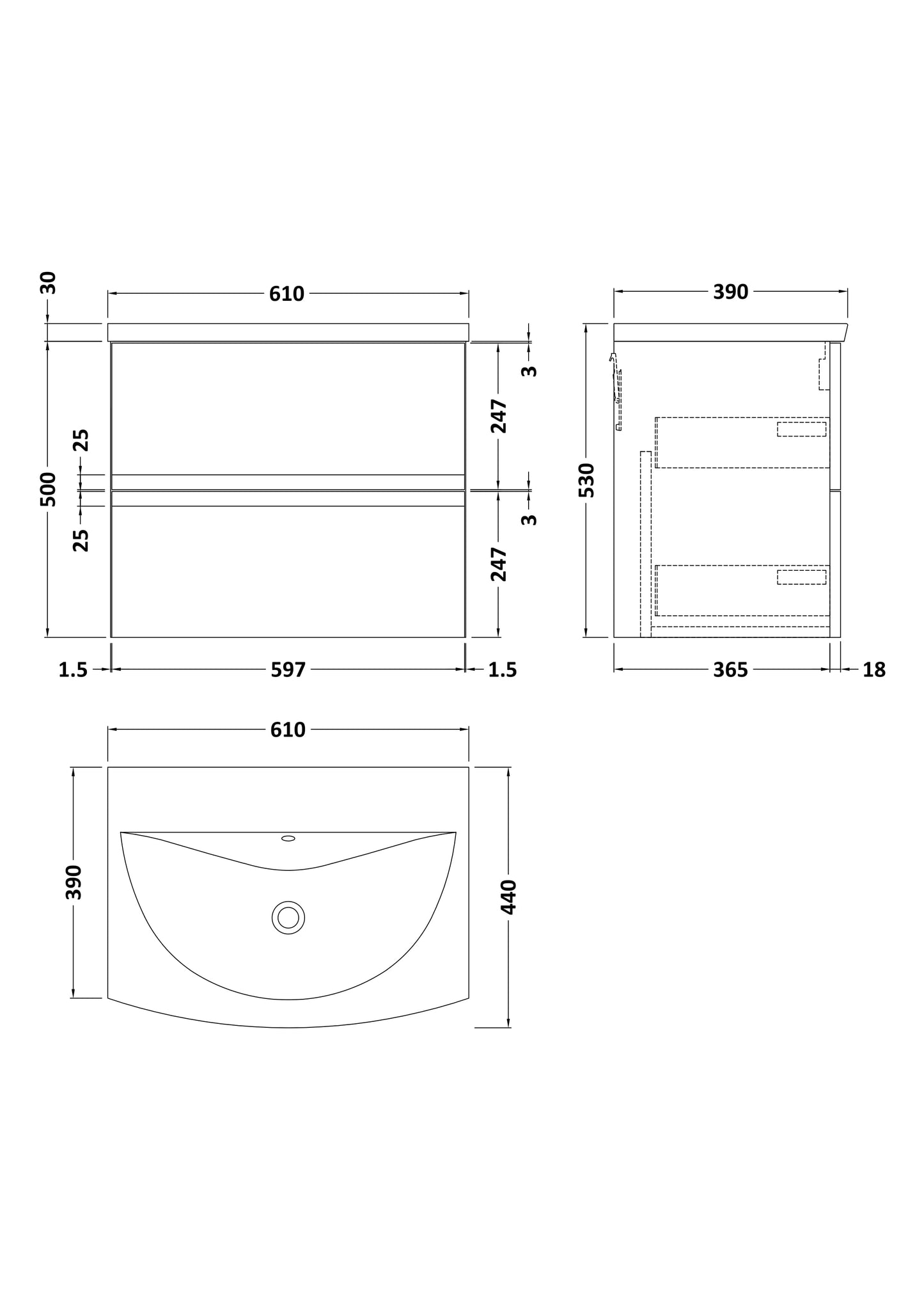Hudson Reed 600mm Wall Hung 2 Drawer Vanity Unit & Basin 4