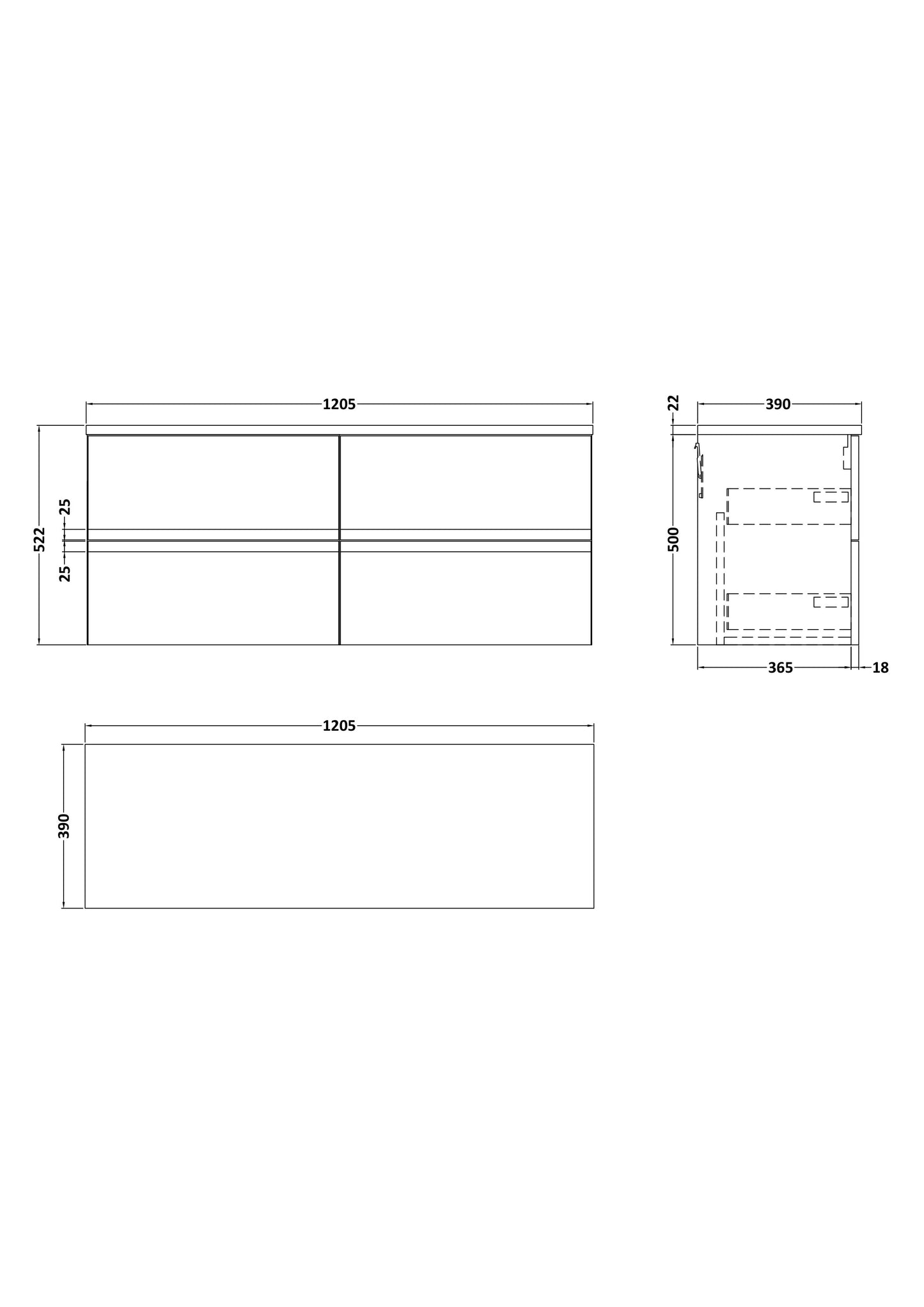 Hudson Reed 1200mm Wall Hung 4-Drawer Unit & Laminate Worktop