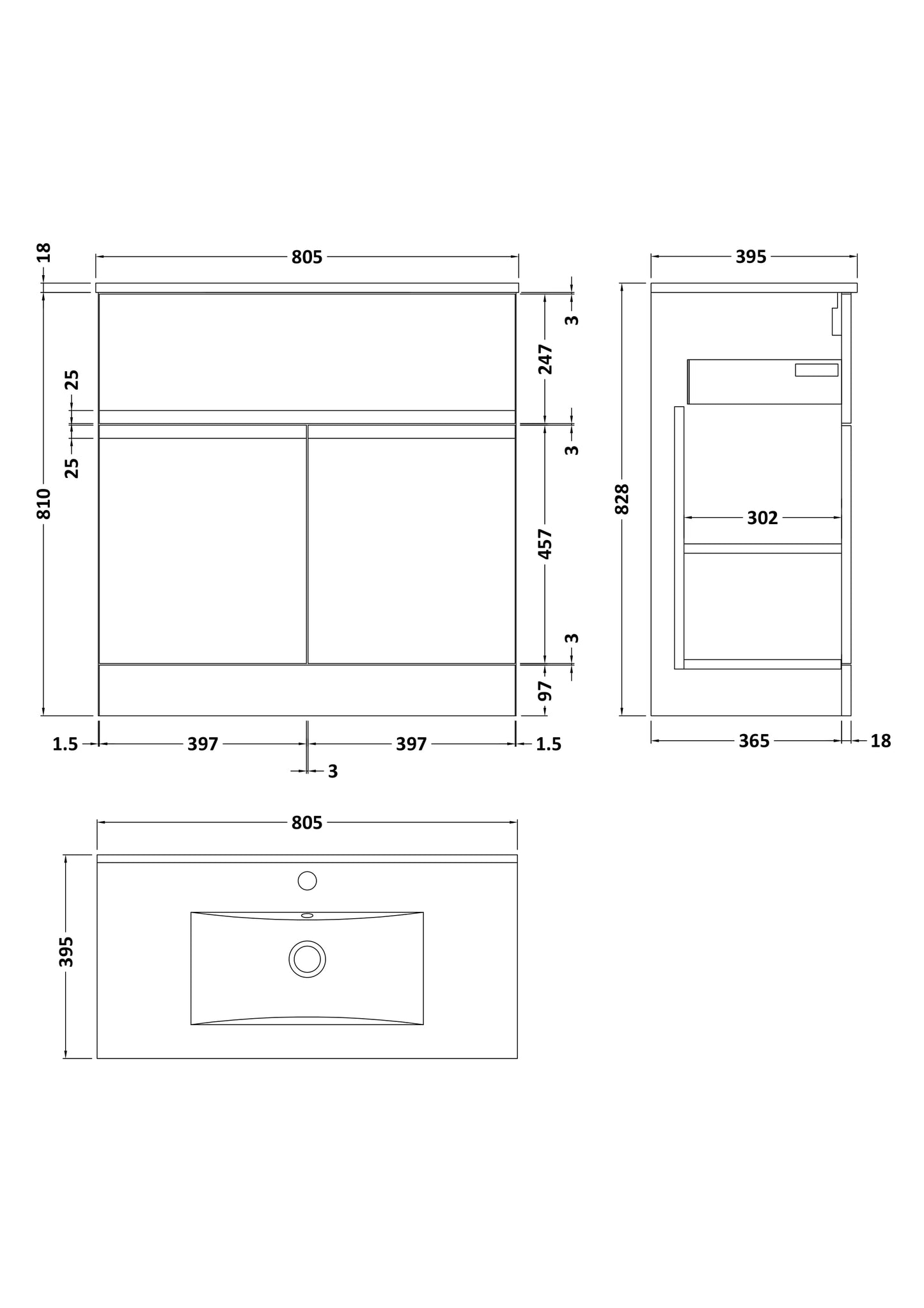 Hudson Reed 800mm Floor Standing 2-Door Vanity Unit & Basin 2