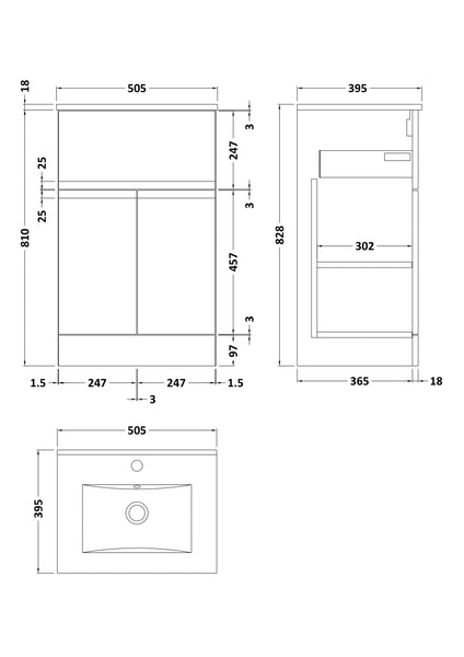 Hudson Reed 500mm Floor Standing 2 Door/Drawer Vanity & Basin 2