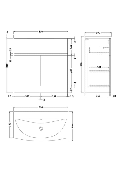 Hudson Reed 800mm Floor Standing 2 Door/Drawer Vanity & Basin 4