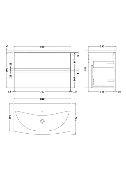 Hudson Reed 800mm Wall Hung 2 Drawer Vanity & Basin 4