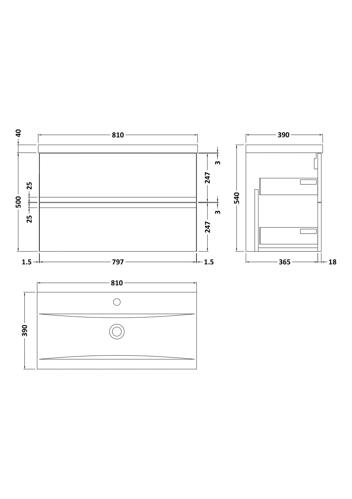 Hudson Reed 800mm Wall Hung 2-Drawer Vanity Unit & Basin 1