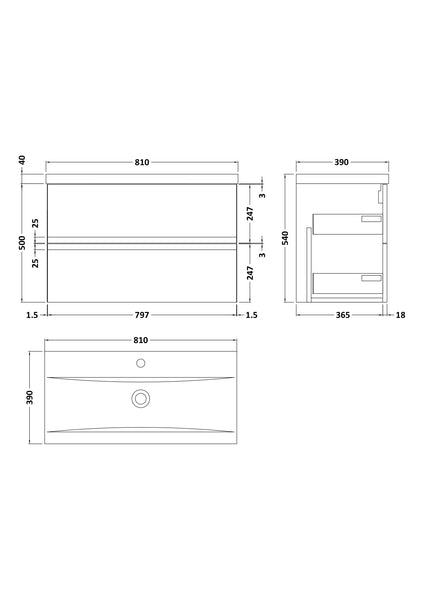 Hudson Reed 800mm Wall Hung 2-Drawer Vanity Unit & Basin 1