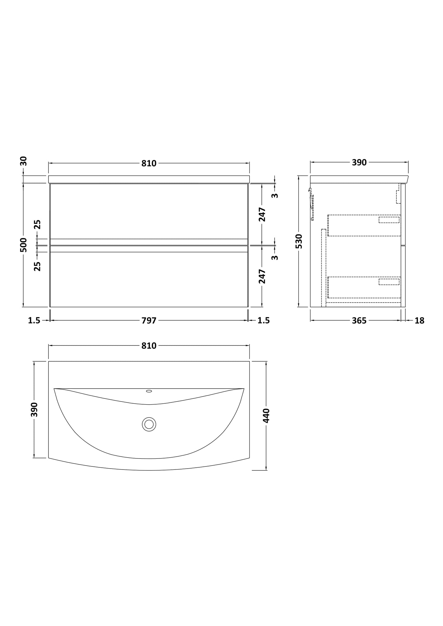 Hudson Reed 800mm Wall Hung 2 Drawer Vanity Unit & Basin 4