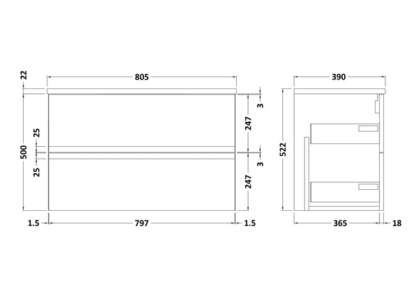 Hudson Reed 800mm Wall Hung 2-Drawer Vanity Unit & Laminate Worktop