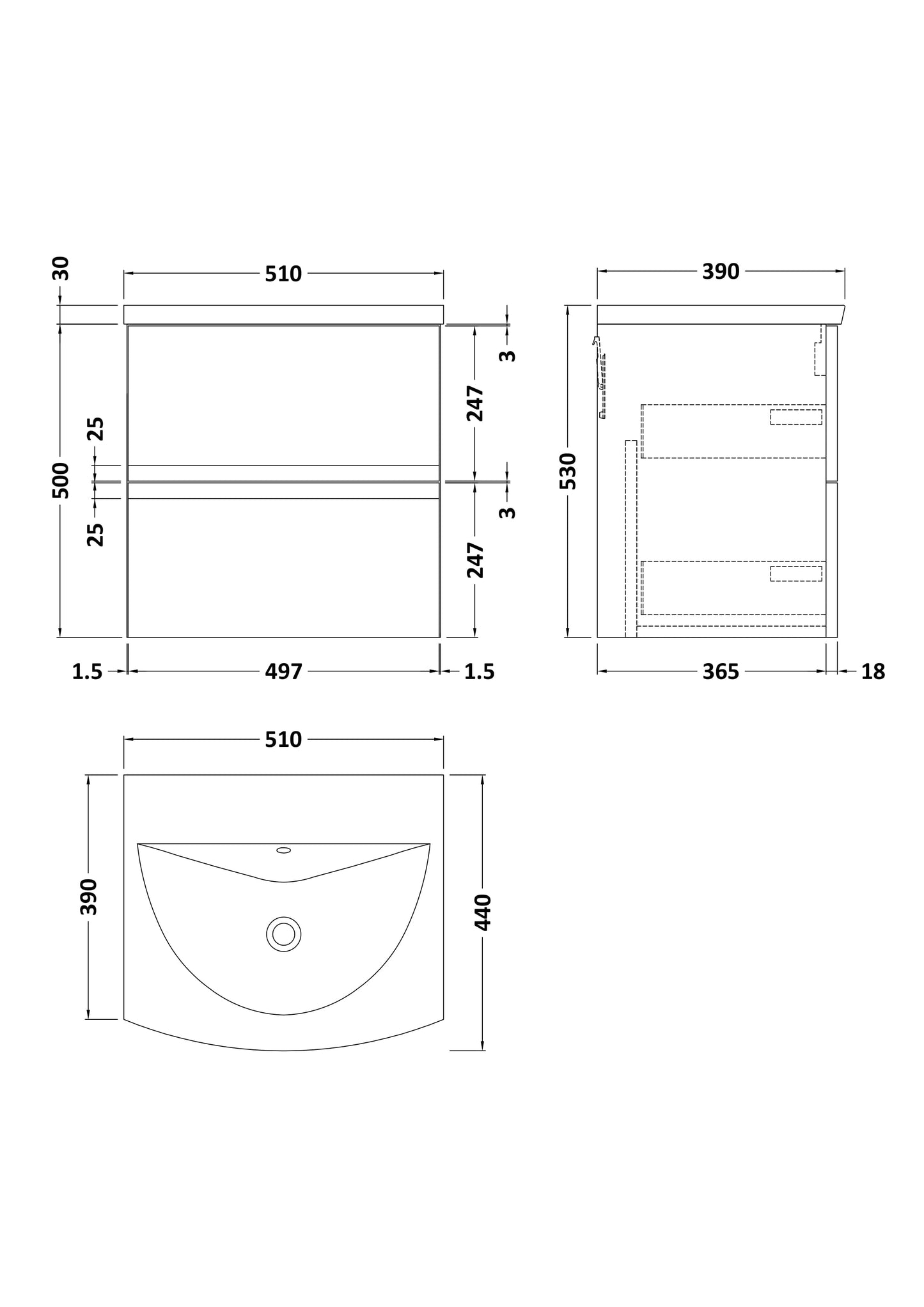 Hudson Reed 500mm Wall Hung 2 Drawer Unit & Basin 4