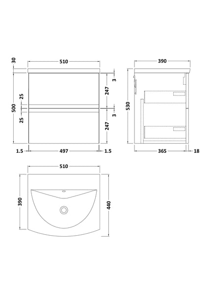 Hudson Reed 500mm Wall Hung 2 Drawer Unit & Basin 4