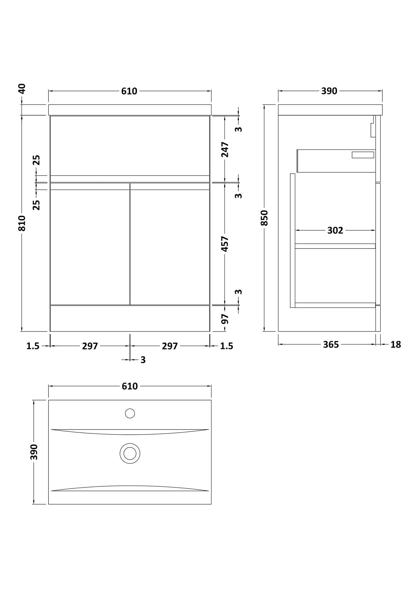 Hudson Reed 600mm Floor Standing 2 Door/Drawer Unit & Basin 1