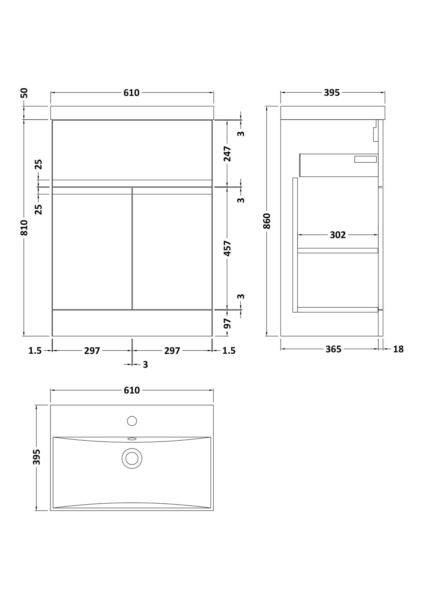 Hudson Reed 600mm Floor Standing 2 Door/Drawer Unit & Basin 3
