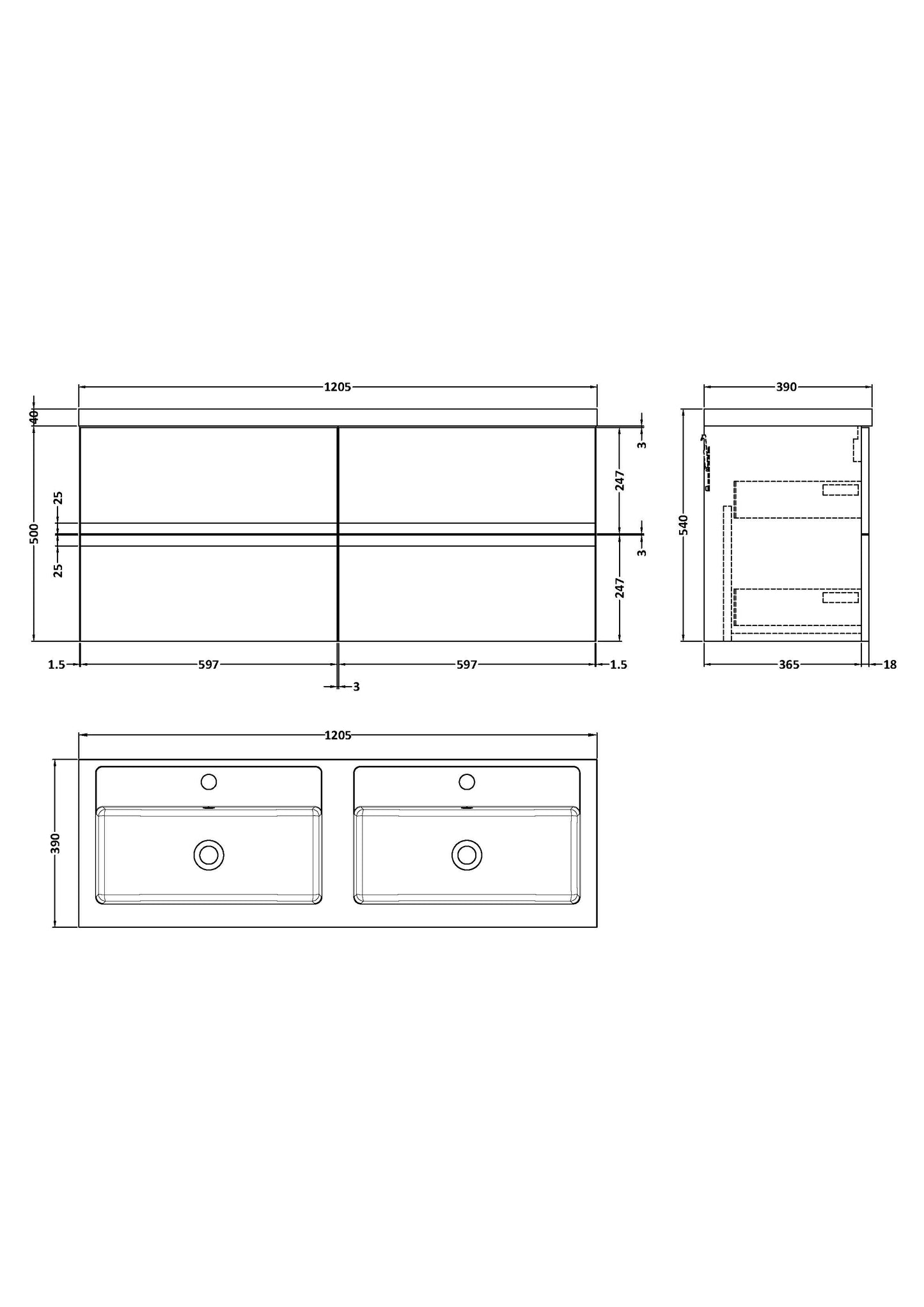 Hudson Reed 1200 Wall Hung 4 Drawer Vanity & Double Basin