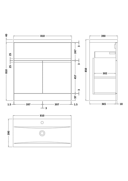 Hudson Reed 800mm Floor Standing 2 Door/Drawer Unit & Basin 1