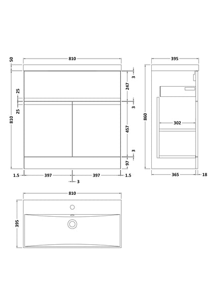 Hudson Reed 800mm Floor Standing 2 Door/Drawer Unit & Basin 3