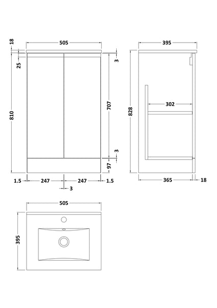 Hudson Reed 500mm Floor Standing 2 Door Vanity & Basin 2