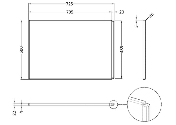NUIE Shower Bath End Panel (725mm)