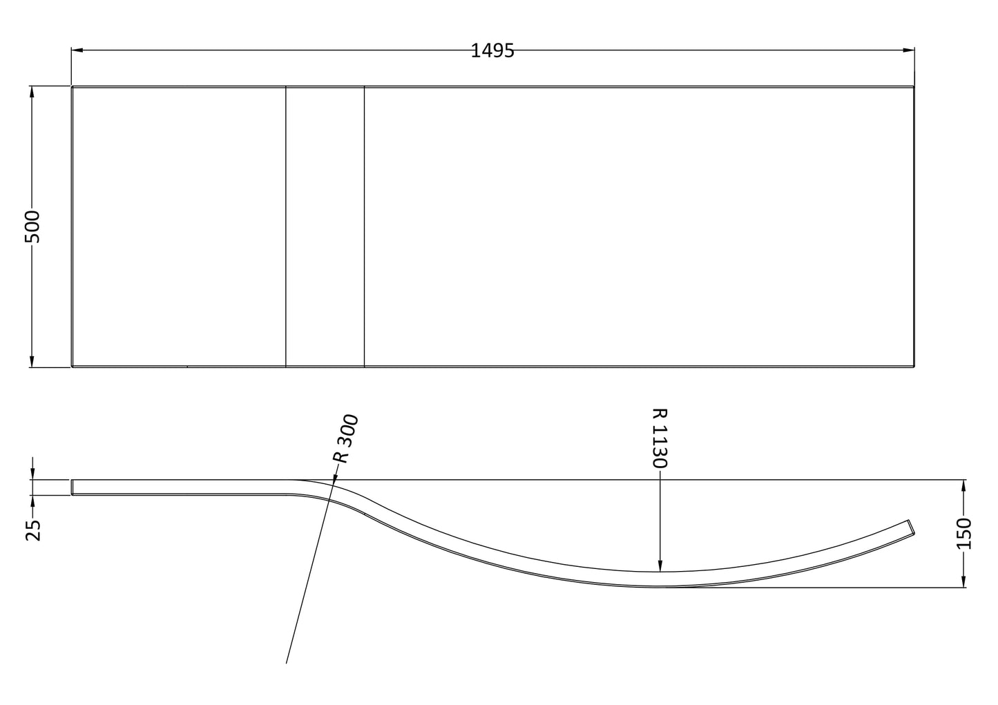 NUIE 1500mm B shaped front panel