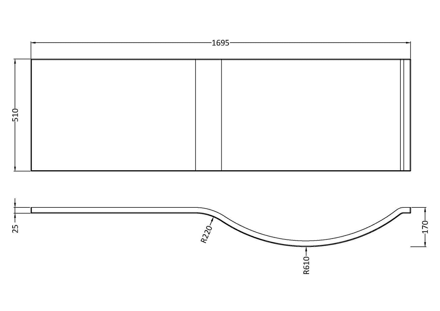 NUIE 1700mm P shaped front panel