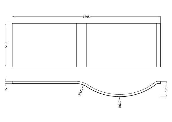 NUIE 1700mm P shaped front panel