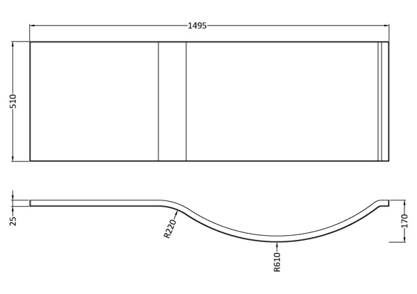 NUIE 1500mm P shaped front panel