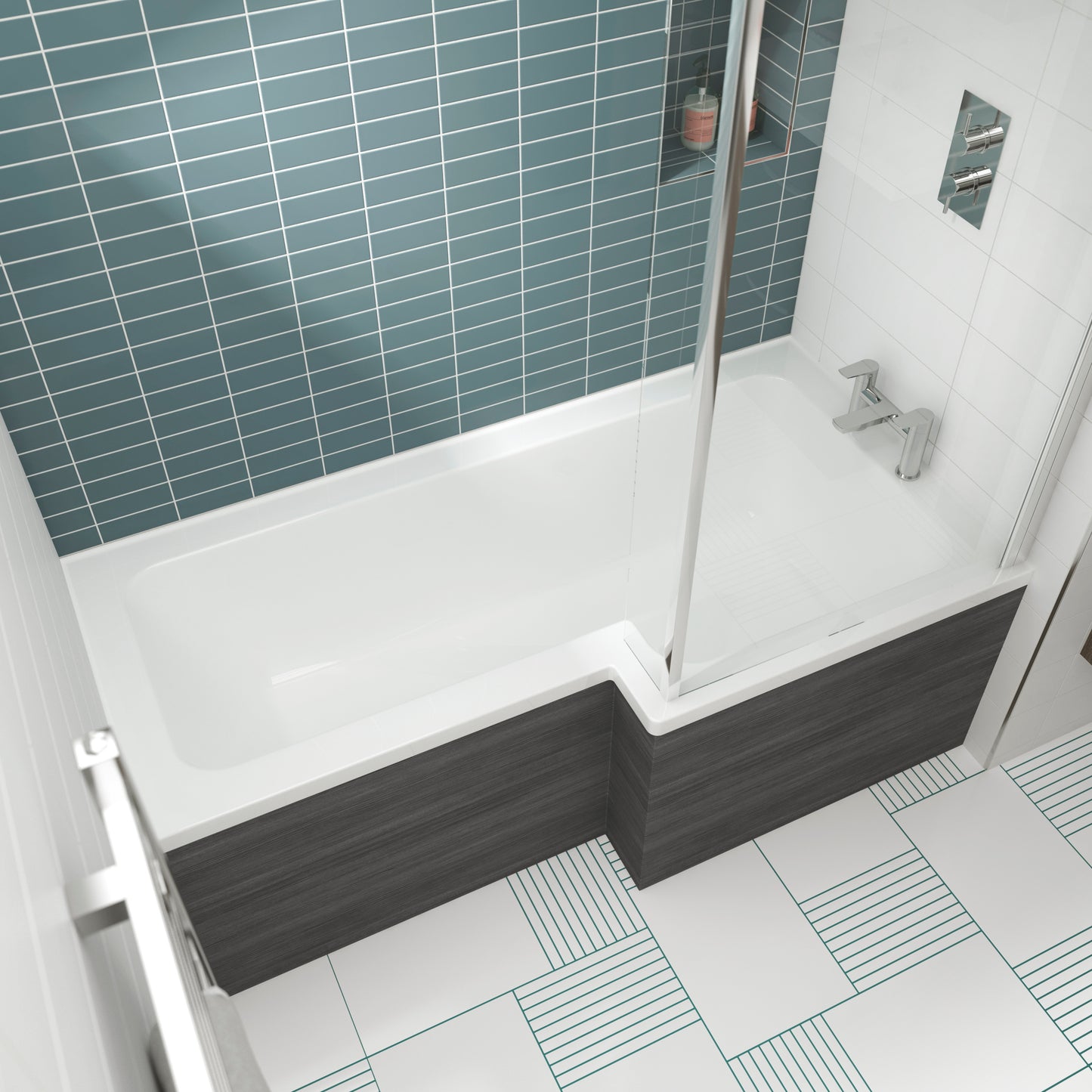 NUIE 1600mm Right Hand Square Shower Bath