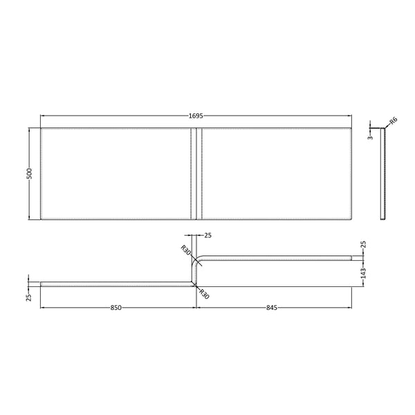 NUIE 1700 sq showerbath front panel cw fixing