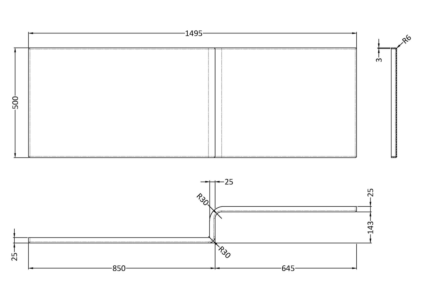 NUIE 1500mm square showerbath front panel