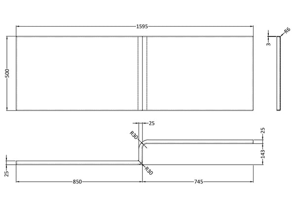 NUIE 1600mm square showerbath front panel