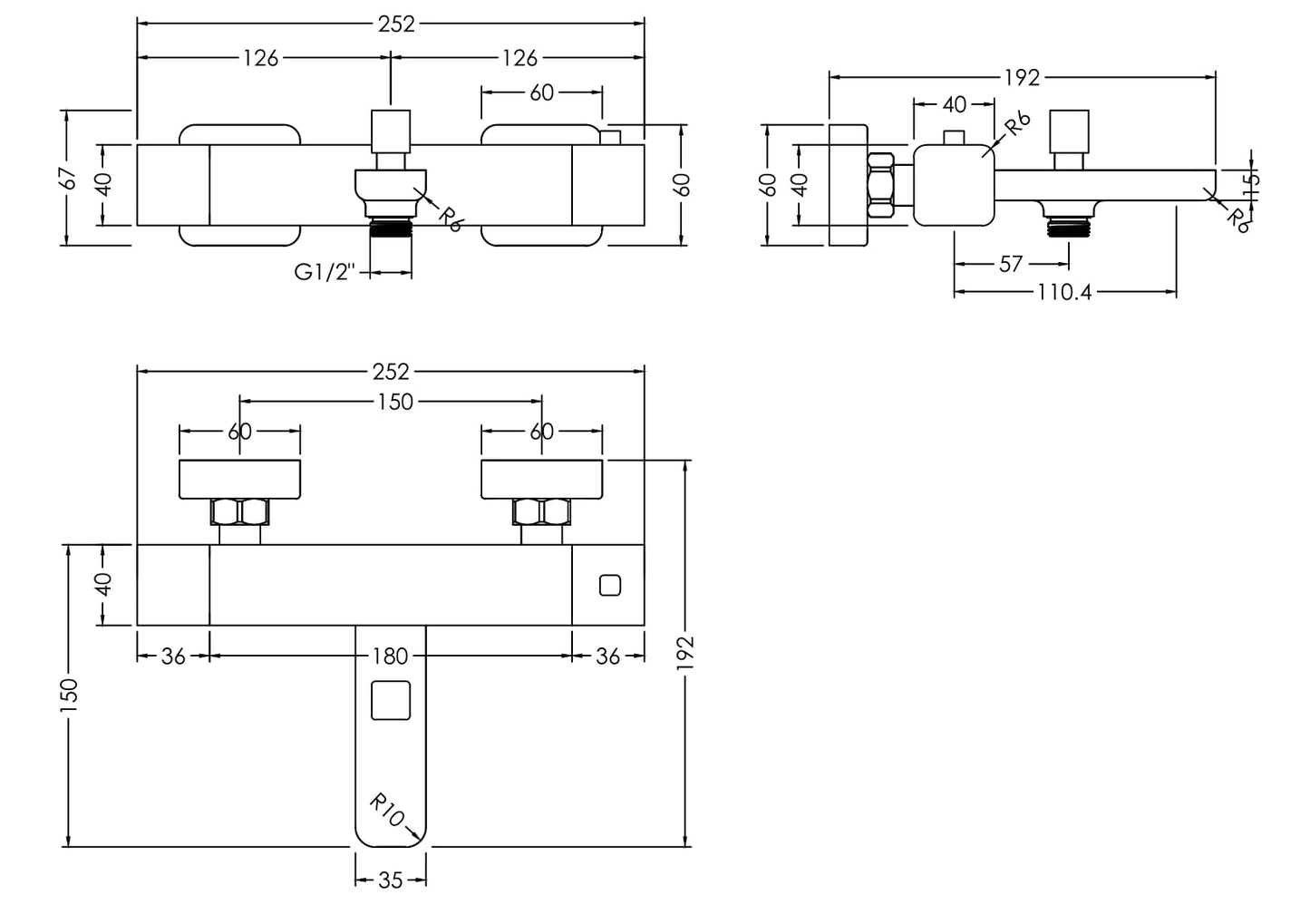 NUIE Wall Mounted Thermostatic Bath Shower Mixer